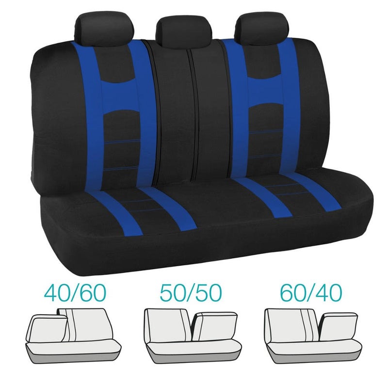 BDK carXS Forza Series Blue Seat Covers Full Set Combo with Car Floor Mats â€“ Front and Rear Bench Cover & Protector Set, Interior Covers for Auto Truck Van SUV - Image 3